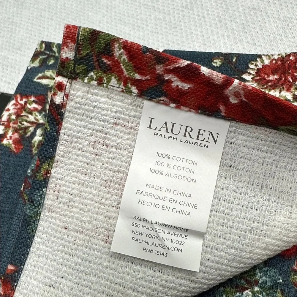 LRL Navy Floral Green Terrycloth Cotton Dish Kitchen Towels